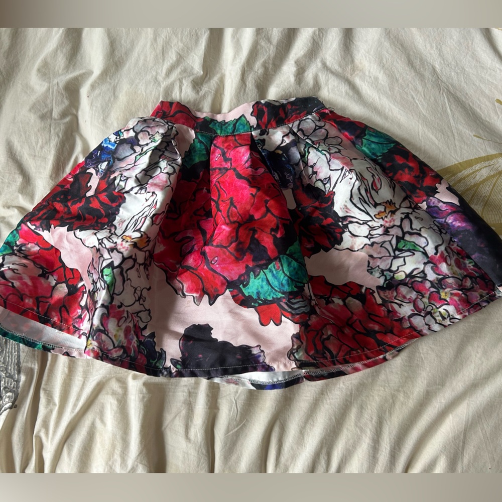 AKIRA Floral A-Line Skirt in Red, Pink, Green, Black